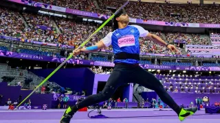 Neeraj Chopra prepares to compete in the men's javelin throw final at the Commonwealth Games 2026 in Glasgow after qualifying fifth, with Arshad Nadeem and Rumesh Tharanga Pathirage also in the field.